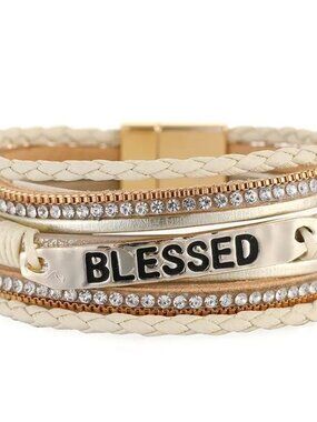 Blessed Multi-Layer Leather Bracelet - Apricot